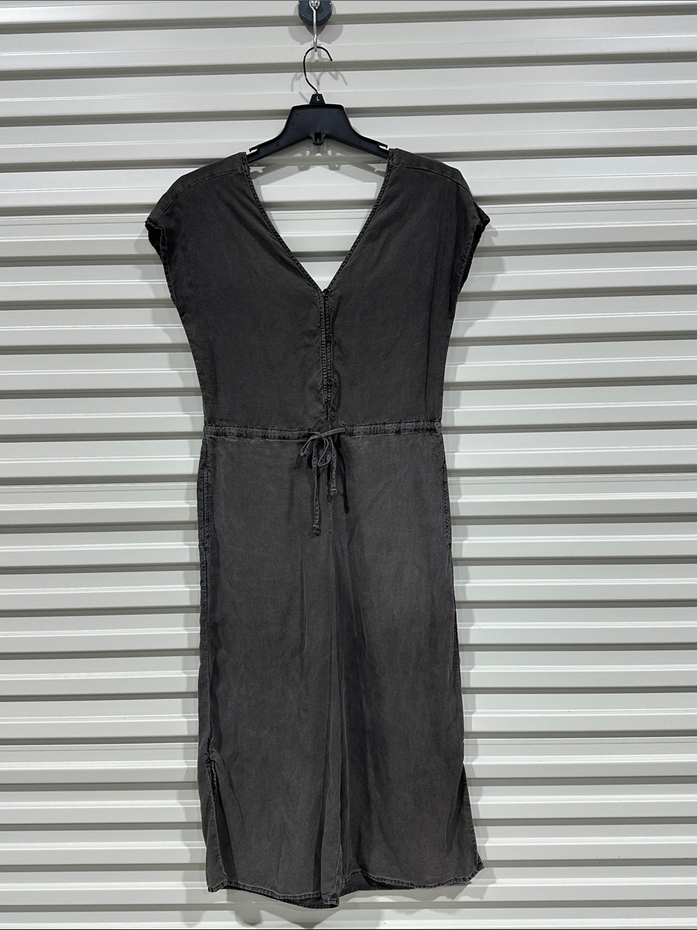 cloth & stone Washed Black V-Neck Jumpsuit with Wide Legs & Drawstring